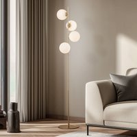 Lucande Isandro floor lamp, opal/gold, 4-bulb, glass/metal