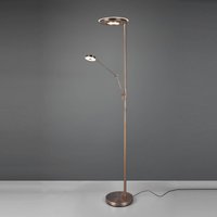 Trio Lighting LED-uplight-golvlampa Barrie med läslampa i antik mässing