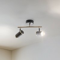 Lucea Spot pour plafond Lume, 2 lampes, noir/laiton, hauteur 22 cm, fer