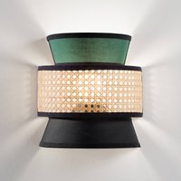 Luce Ambiente Design Gazebo wall lamp, green/black/natural, 24 cm, fabric/rattan