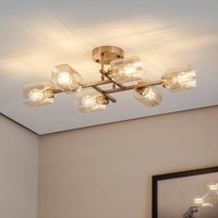 Avonni Plafonnier Horia or antique/ambre 80x40 cm verre/métal 6 lampes