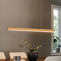 FISCHER & HONSEL LED-pendellampa Shine-Wood, längd 105 cm, ek/nickelfärgad