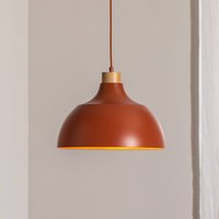 Envostar Kaitt pendant light, brick red, Ø 34 cm, wooden detail