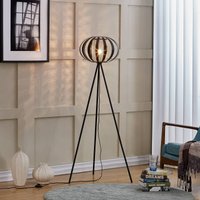 Lindby lampadaire Tamira, noir, rotin, hauteur 143 cm, E27