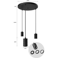 Calex Retro pendant light, round, 3-bulb, black