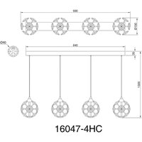 Globo Suspension LED Virina, longueur 93 cm, transparent, cristal