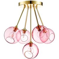 DESIGN BY US Ballroom Molecule taklampa, rosa, glas, 5-ljus