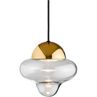 DESIGN BY US Nutty LED-pendellampa, klar / guldfärgad, Ø 18,5 cm, glas