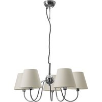 By Rydéns Lynx chandelier, chrome/white, 5-bulb, metal, fabric