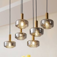 Lindby hänglampa Hildur, 6 lampor, rökgrå, glas
