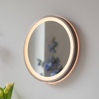 Paul Neuhaus Miroir mural LED VIDRO, bronze, Ø 36 cm, batterie externe, interrupteur