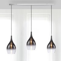 Paul Neuhaus Suspension Pilua, fumée, verre, 100 cm, 3 lampes