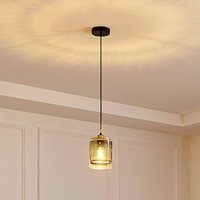 Lucande Sterzy pendant light, Ø 15 cm, grey, glass, E27