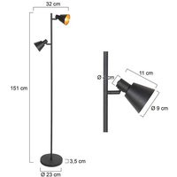 Steinhauer Oeroe floor lamp, 2-bulb, black, metal, E14