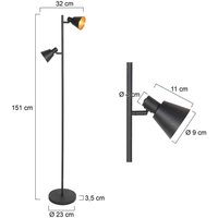 Steinhauer Golvlampa Oeroe, 2 lampor, svart, metall, E14