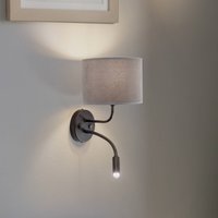 Duolla Roller wall light, velvet grey, black, with reading light