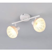 Reality Leuchten Taklampa Calvi, vit, naturrotting, längd 40 cm, 2 lampor.