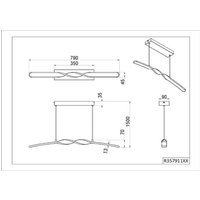 Reality Leuchten LED-pendellampa Ginko, svart matt, metall, längd 79 cm