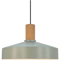Pendellampe Elvas, staubgrün, Ø 37 cm, Metall/Kork