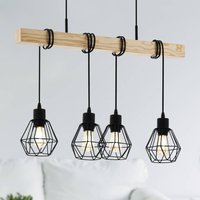 EGLO Suspension Townshend, longueur 70 cm, noir/chêne, 4 lampes