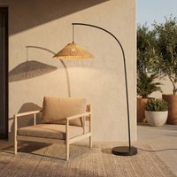 Lucande Taniola outdoor floor lamp, conical, rattan, 195 cm, IP44