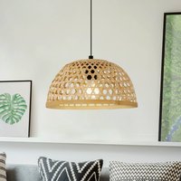 EGLO Claverdon pendant light, Ø 37 cm, black/natural, wood