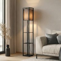 Lindby golvlampa Birta, svart, hylla, trä, 159 cm