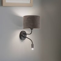 Duolla Applique murale Roller, cordon gris foncé, noir, avec lampe de lecture