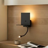 Lindby Thorid wall light, black, USB, LED reading lamp, G9