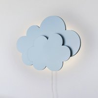 Elobra Applique murale LED Nuage avec fiche, bleu, bois, intensité variable