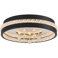 LED-Deckenleuchte Hanni, schwarz, Eisen, Alu, Kristalloptik