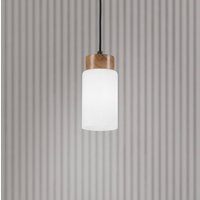 Lamkur Markus pendant light, opal glass/oak, Ø 9.5 cm, E27