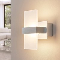 Lindby LED-vägglampa Yorick, 18 cm, aluminium/vit med strömbrytare