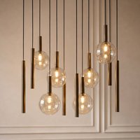 Lucande Lumavia pendant light, 12-bulb, glass, brown/amber, G9