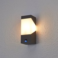 Lucande utomhusvägglampa Kiran, sensor, grå, IP44, E27