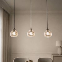 Lindby pendellampa Tymoni, 3 lampor, bärnsten, glas, Ø 20 cm