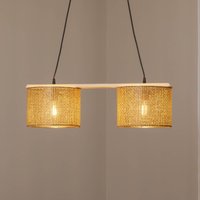 MODELSA Suspension Zigana, motif marron, à 2 lampes, tissu, bois