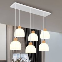 Hængelampe Swanson, længde 105 cm, hvid/brun, glas/træ, 6 lyskilder
