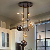 Schuller Valencia Dark taklampa, järn, glas, bärnsten, rök, Ø 55 cm