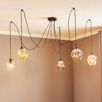 EMIBIG LIGHTING Pendellampa Starla, glas grafit/amber/klar, 5 lampor decentral