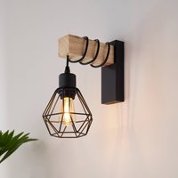 EGLO Townshend vägglampa, bredd 14 cm, svart/ek