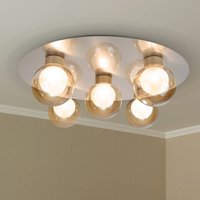 Näve Taklampa Donika, 5 lampor rund, glas, stål, bärnstensfärgad, G9