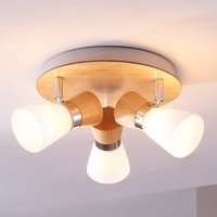 Lindby Vivica ceiling lamp, Ø 26 cm, chrome/wood, 3-bulb