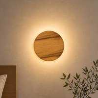 Elobra Havana S LED wall light, knotty oak/metal, Ø 19 cm, IP44