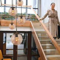 Steinhauer Bollique pendant light, brown/amber, glass, 5-bulb