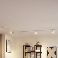 Lindby Track lighting system 48 V Lumaro, spots, 7-bulb, white, Ø4cm, dimmable