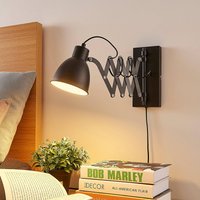 Lindby vägglampa Merle, svart, 60 cm, läslampa, utdragbar
