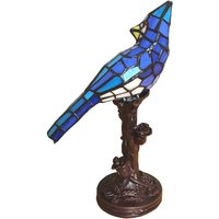 Clayre&Eef 5LL-6102BL bird table lamp, blue, Tiffany style
