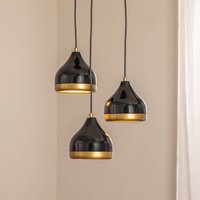 Opviq Hänglampa Yildo, 3 lampor, svart/guld, rondell, Ø37 cm