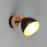 Reality Leuchten Plafonnier Delume, noir, Ø 15 cm, à 1 lampe, métal/bois